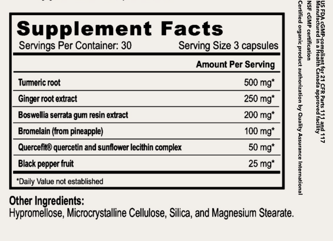 Supplement Facts - Holistic Health Inflammation Support