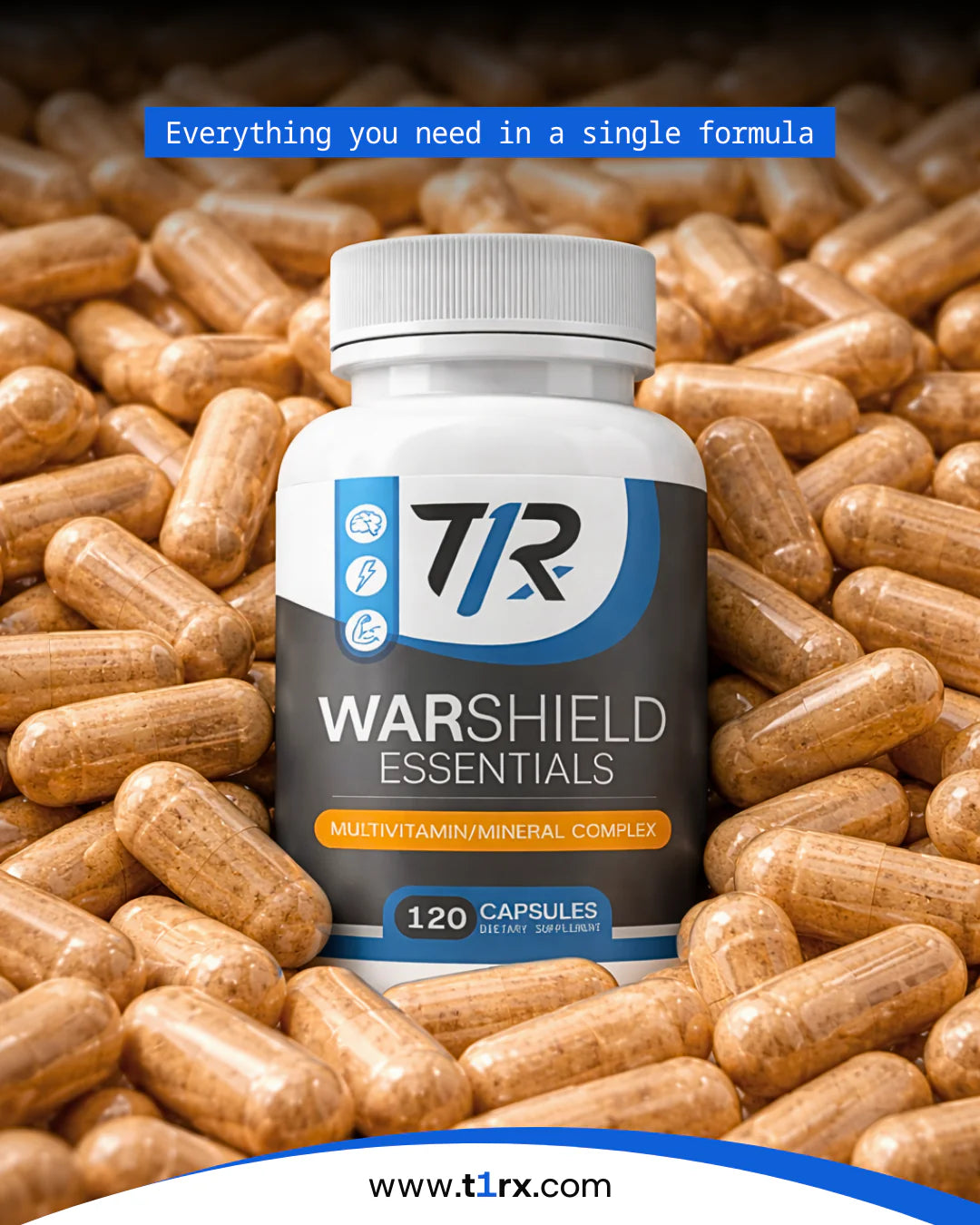 WAR SHIELD™ All-in-One Multivitamin · Omega-3 EPA/DHA · Spore-Based Probiotic